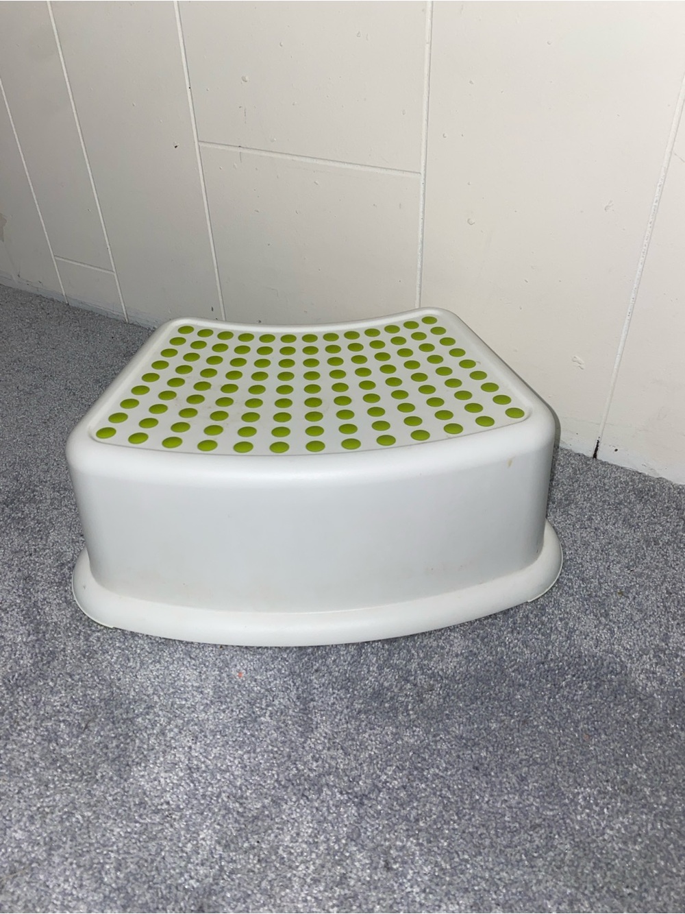 White Step Stool with Lime Green Grip Dots